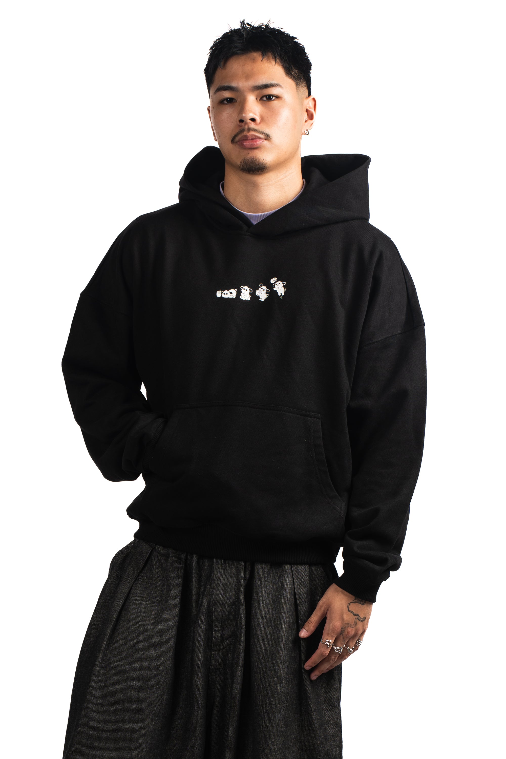 CABINET NOIR X BOBABOBA BLACK STONEWASHED OVERSIZED HOODIE 480GSM