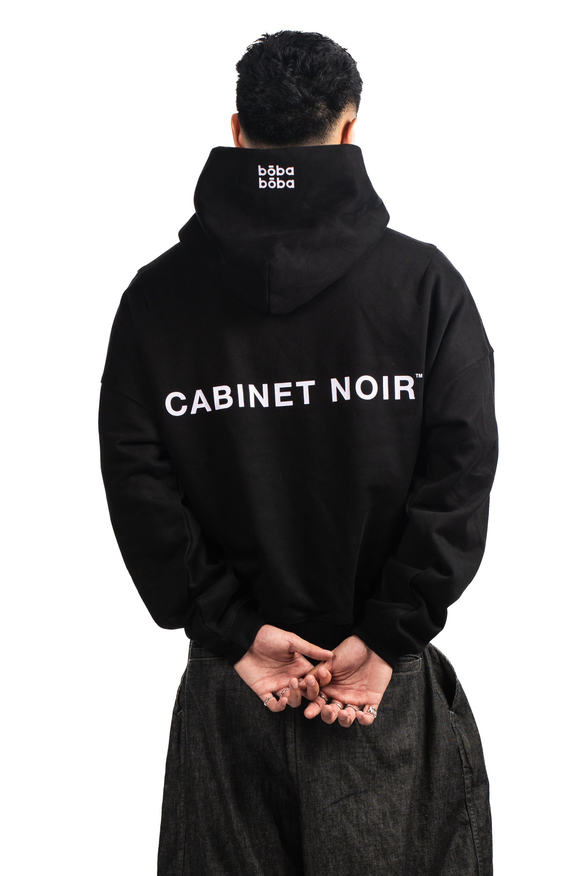 CABINET NOIR X BOBABOBA BLACK STONEWASHED OVERSIZED HOODIE 480GSM
