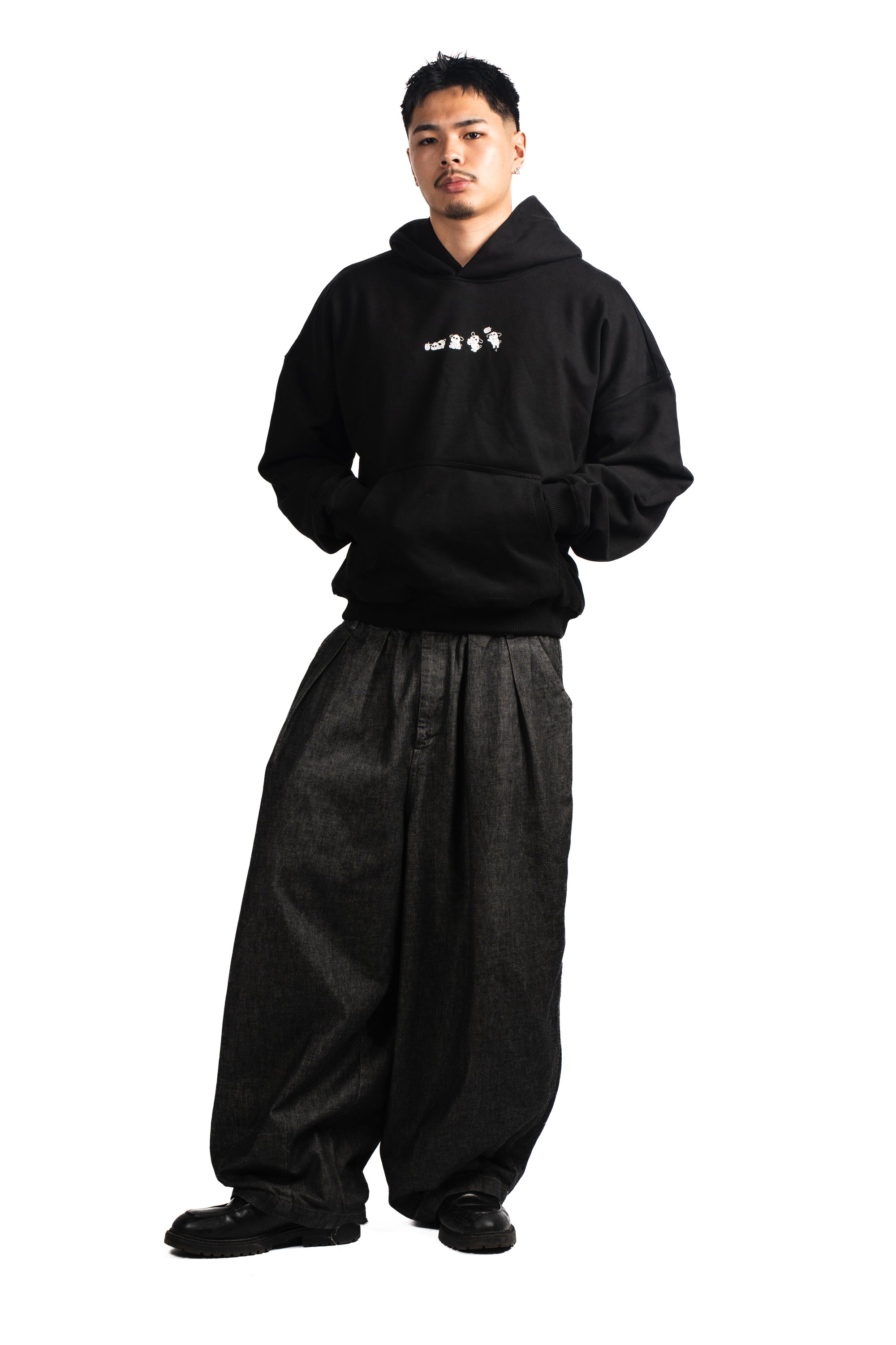 CABINET NOIR X BOBABOBA BLACK STONEWASHED OVERSIZED HOODIE 480GSM